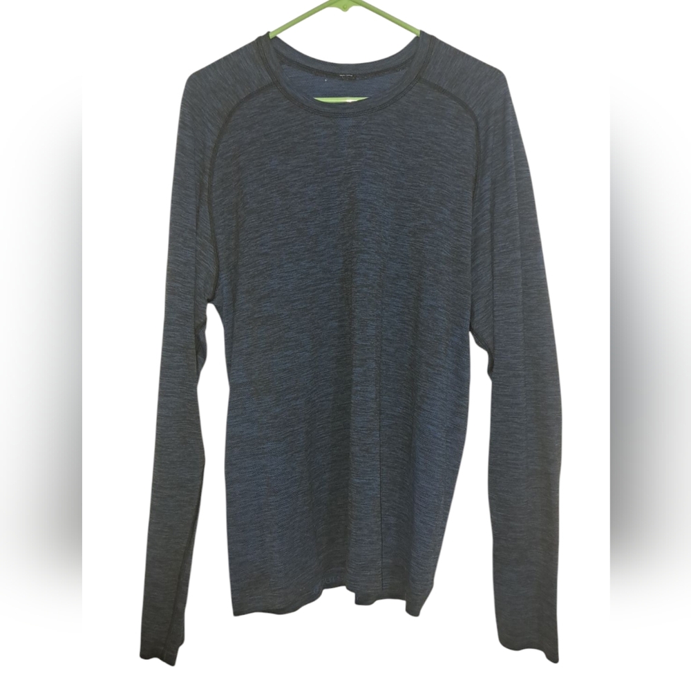 Lululemon Size Large Shirt Blue Black Heather Metal Vent Long Sleeve Stretch